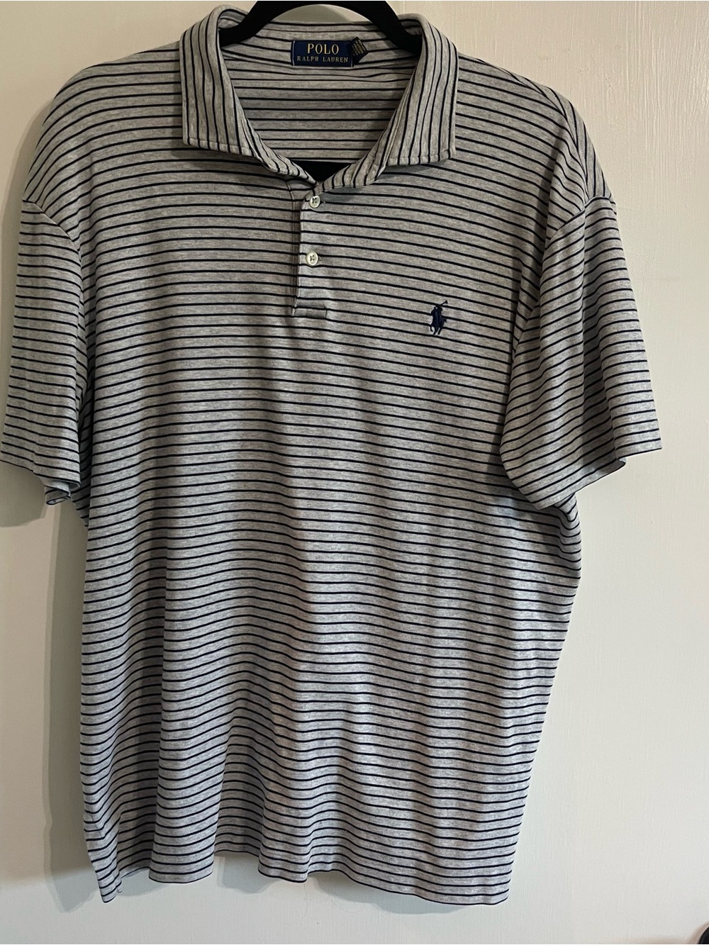 Ralph Lauren Gray Polo with Navy Stripe Detail